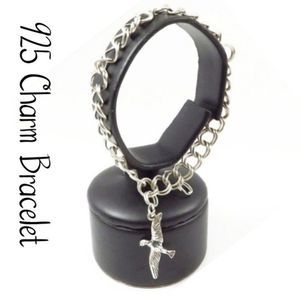 Hummingbird Charm Double Link Chain Bracelet 925 Sterling Silver 7"